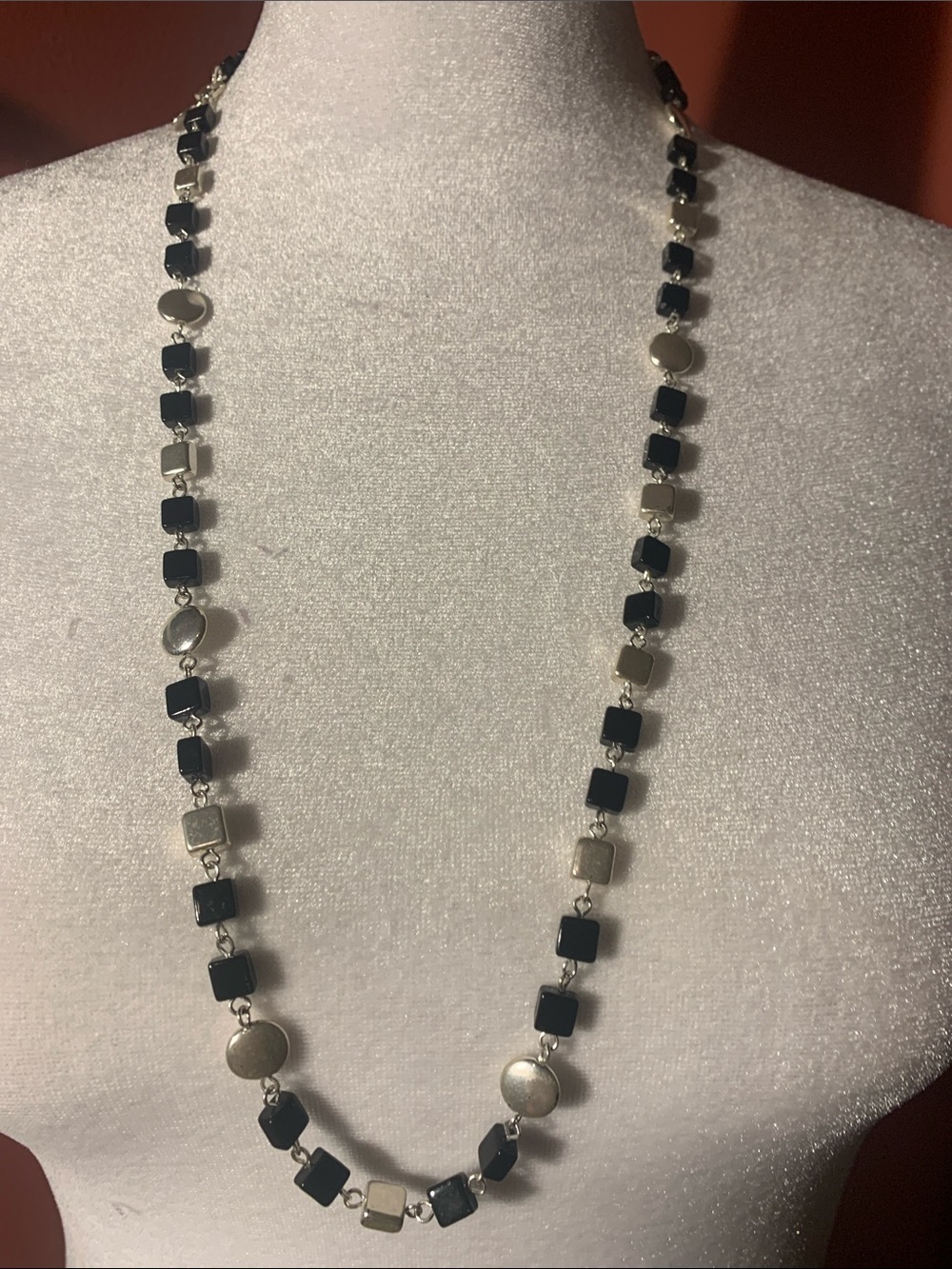 Worthington Black and Silver Long Beaded Link Necklace